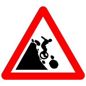 Warning Falling Rocks and unicycle sticker